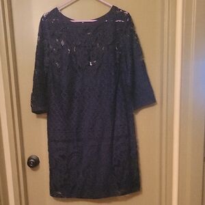 LOFT Navy Long Sleeve Lace Dress